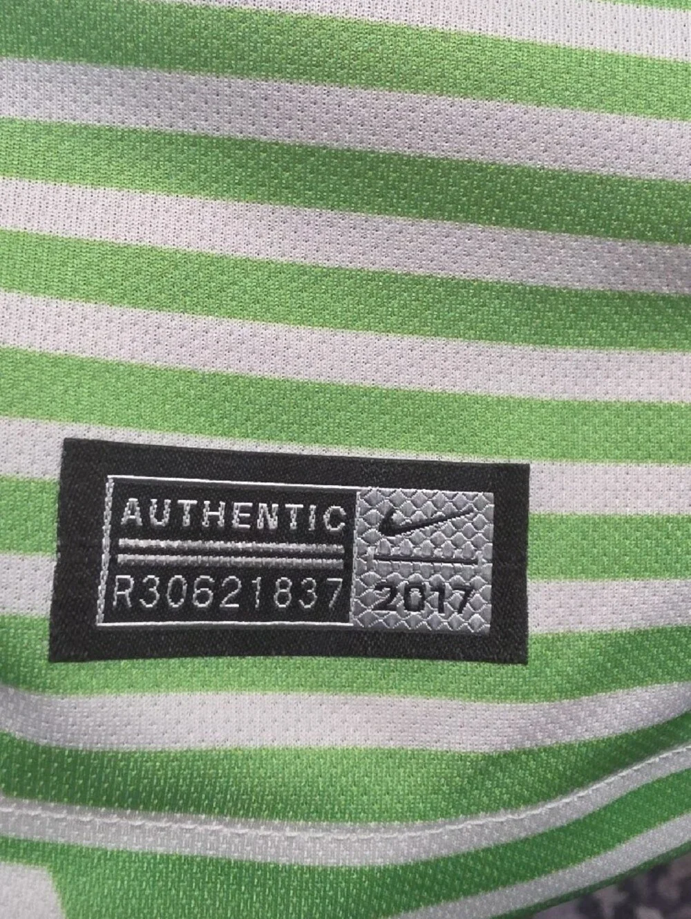 Nike VfL Wolfsburg Striped Soccer Jersey - Lime Green & White with Blue Accents - Picture 7 of 10